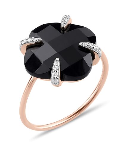 Bague Morganne Bello Victoria Lys Onyx Diamants Or Rose