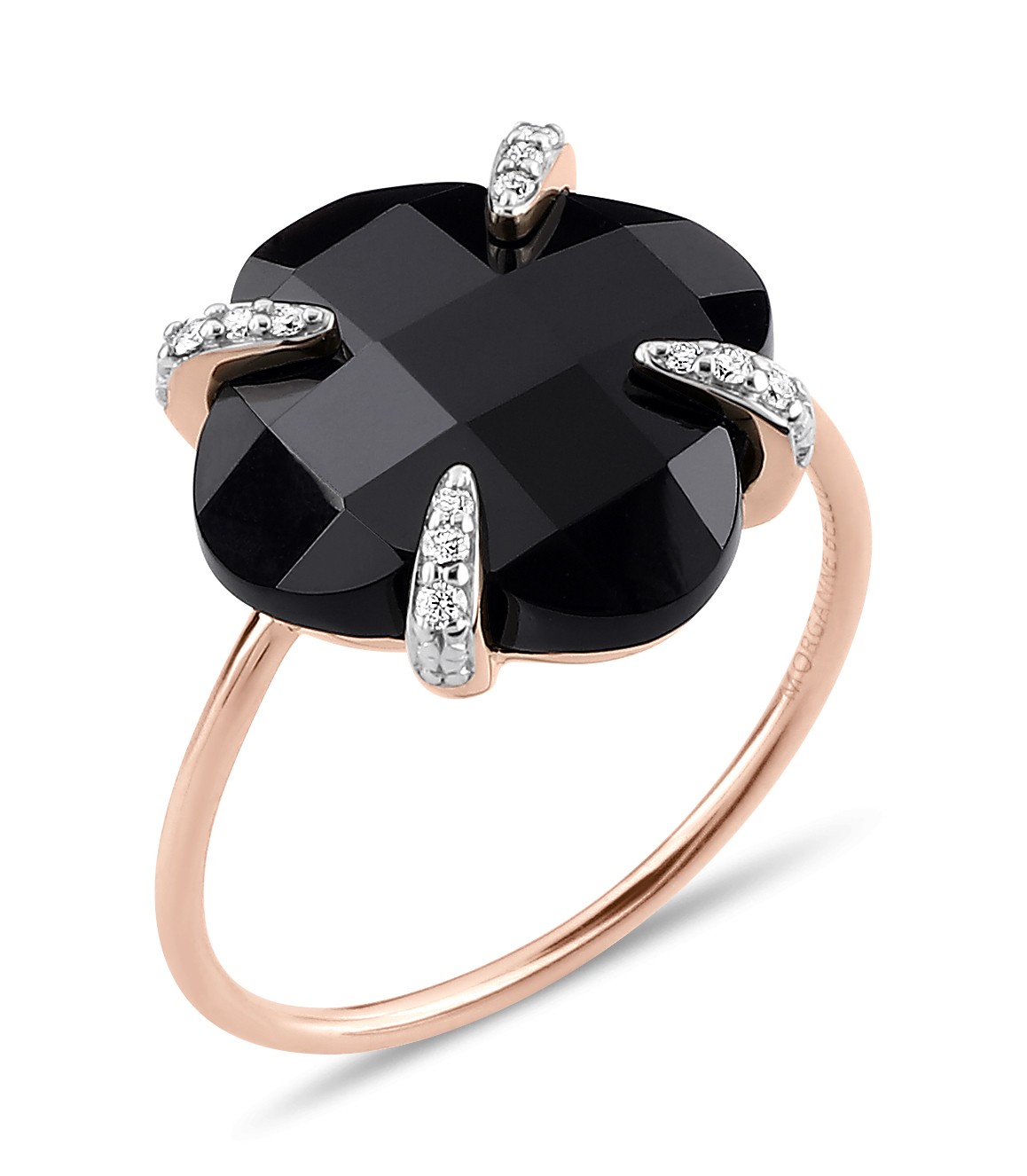 Ring Morganne Bello Victoria Lys Onyx Diamonds Rose Gold