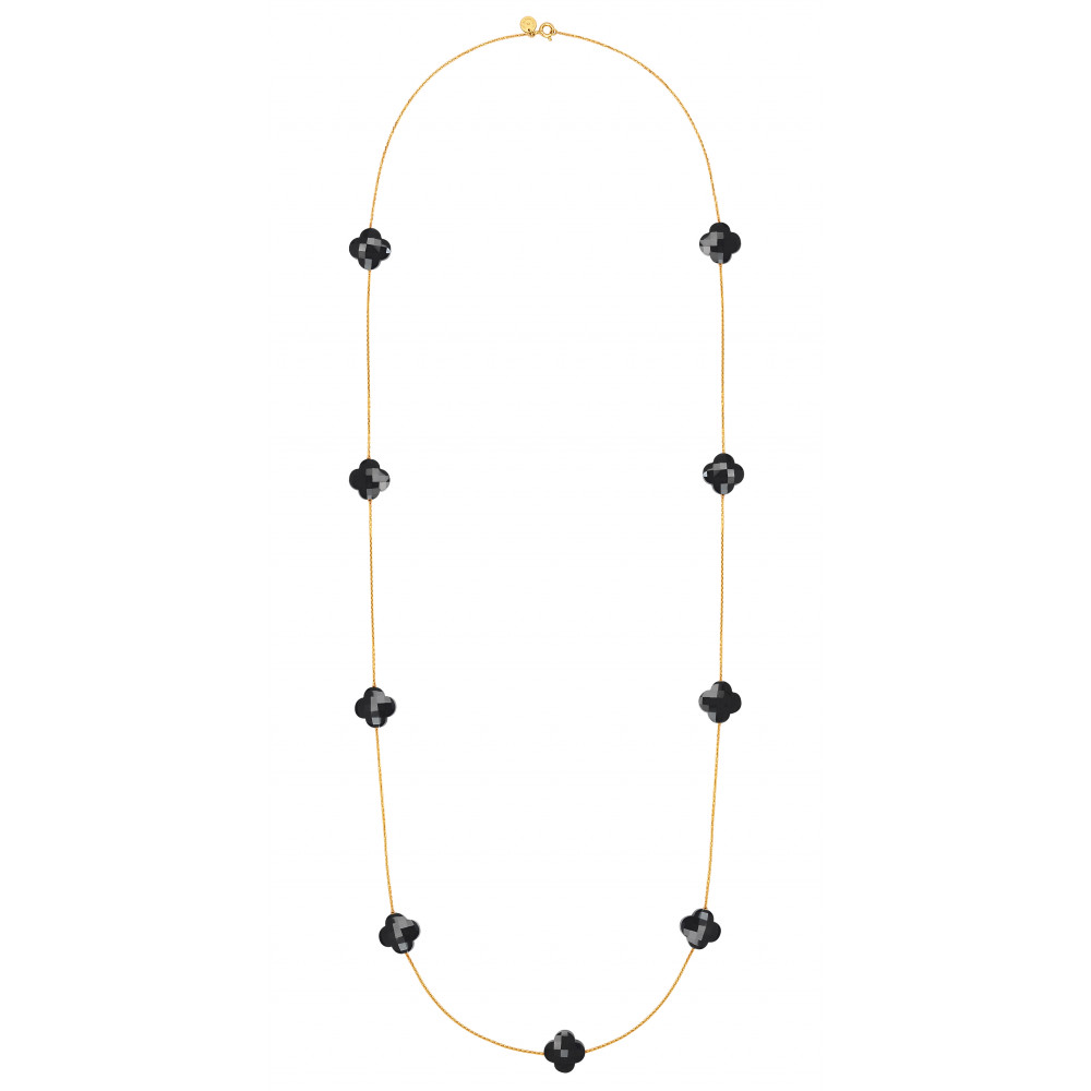 Morganne Bello Friandise Clover Onyx Yellow Gold Necklace