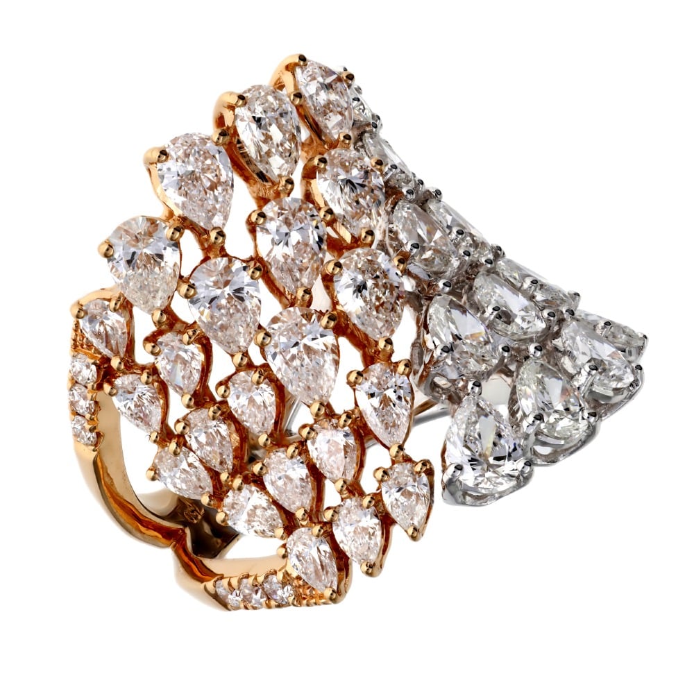 Daniel Gerard Classique Ring White Diamonds Pear Rose Gold