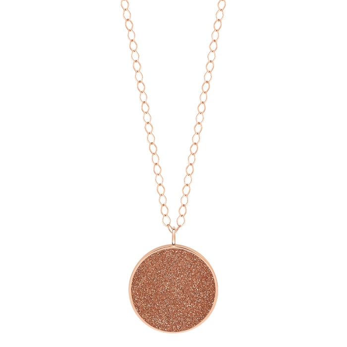 Necklace Ginette NY Jumbo Ever Gold Sandstone Disc on Chain Rose Gold