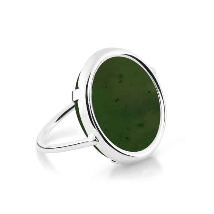 Bague Ginette NY Jade Disc Ring Or Blanc