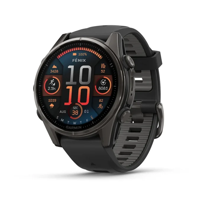 Montre Garmin Fenix 8 Amoled Sapphire Titane Carbon Gray DLC Connectée Bracelet Caoutchouc 43MM