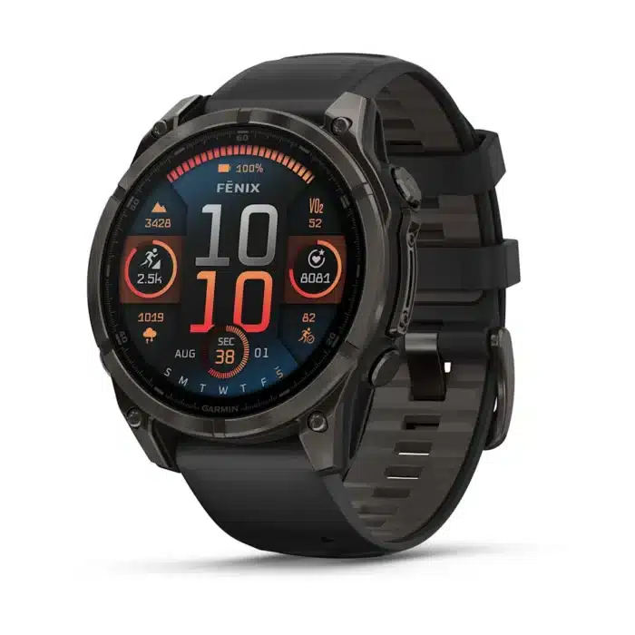 Montre Garmin Fenix 8 Amoled Sapphire Titane Carbon Gray DLC Connectée Bracelet Caoutchouc 47MM