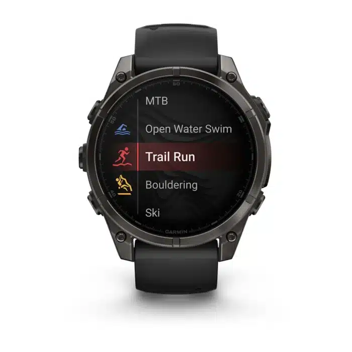 Montre Garmin Fenix 8 Amoled Sapphire Titane Carbon Gray DLC Connectée Bracelet Caoutchouc 47MM