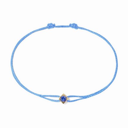 Bracelet Dinh Van Le Cube Diamant sur Cordon Saphir Bleu Or Jaune