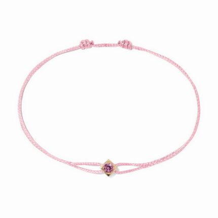 Bracelet Dinh Van Le Cube Diamant sur Cordon Saphir Rose Or Jaune