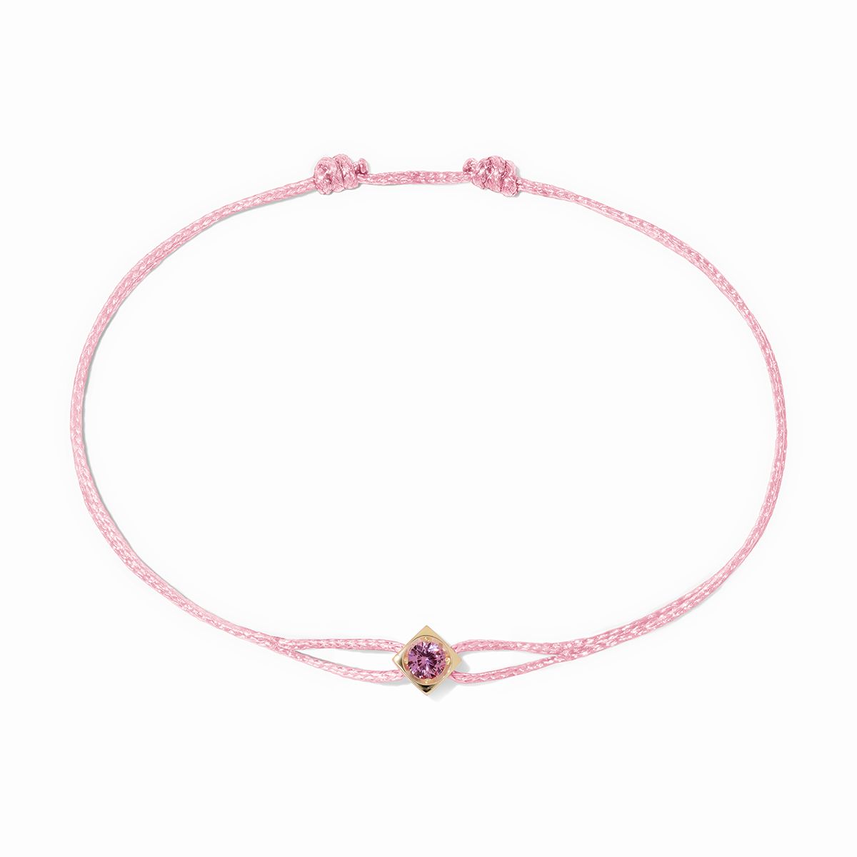 Bracelet Dinh Van Le Cube Diamant sur Cordon Saphir Rose Or Jaune