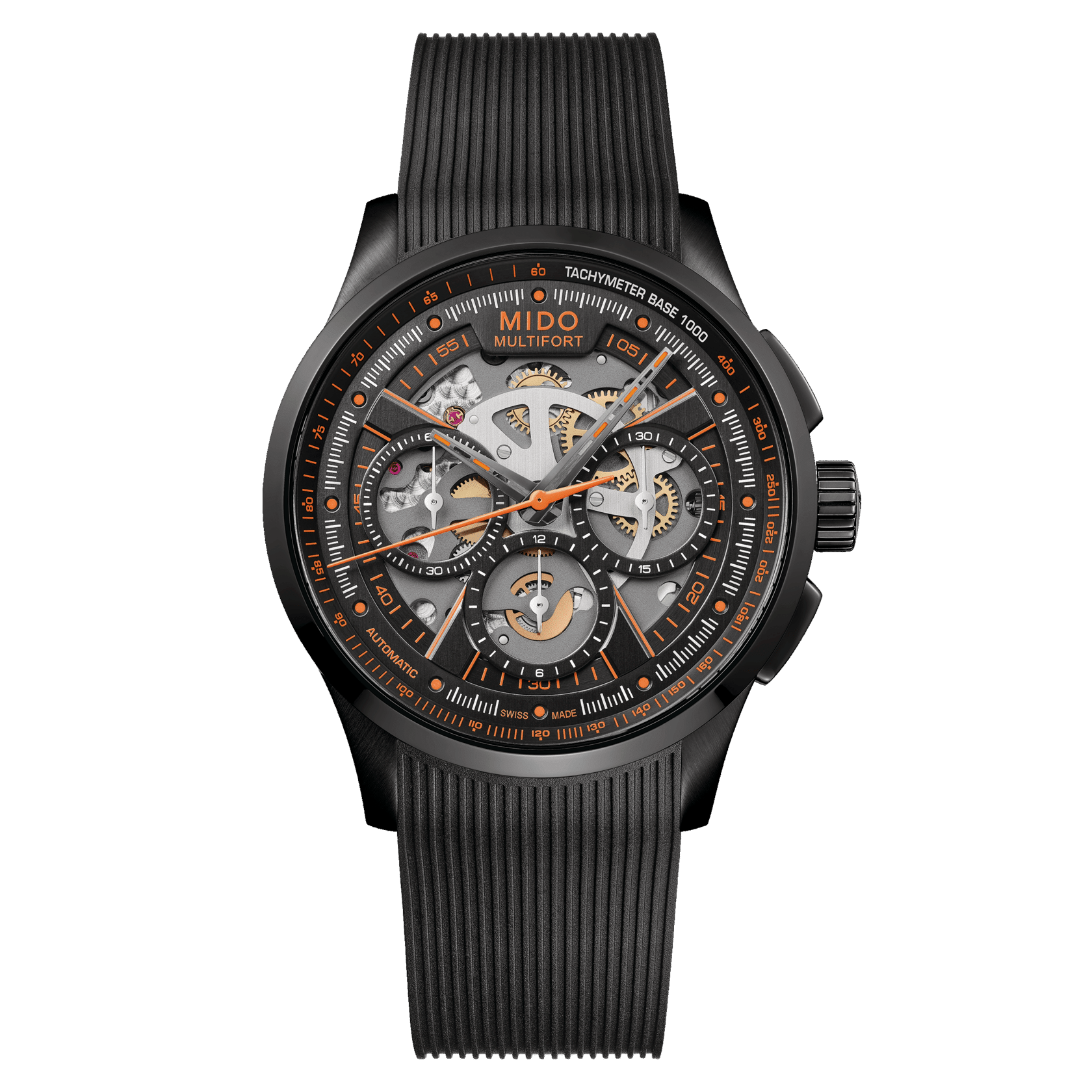 Montre Mido Multifort Skeleton Chronograph Auto Cadran Noir Bracelet Caoutchouc 43MM