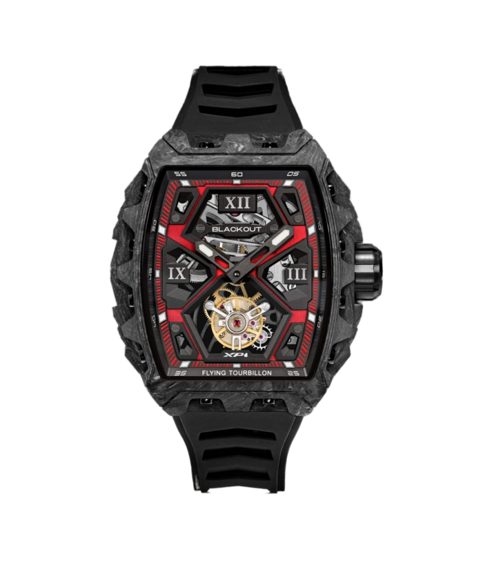 Montre Blackout Watches XP1 Tourbillon LT Red Bracelet Caoutchouc 44MM