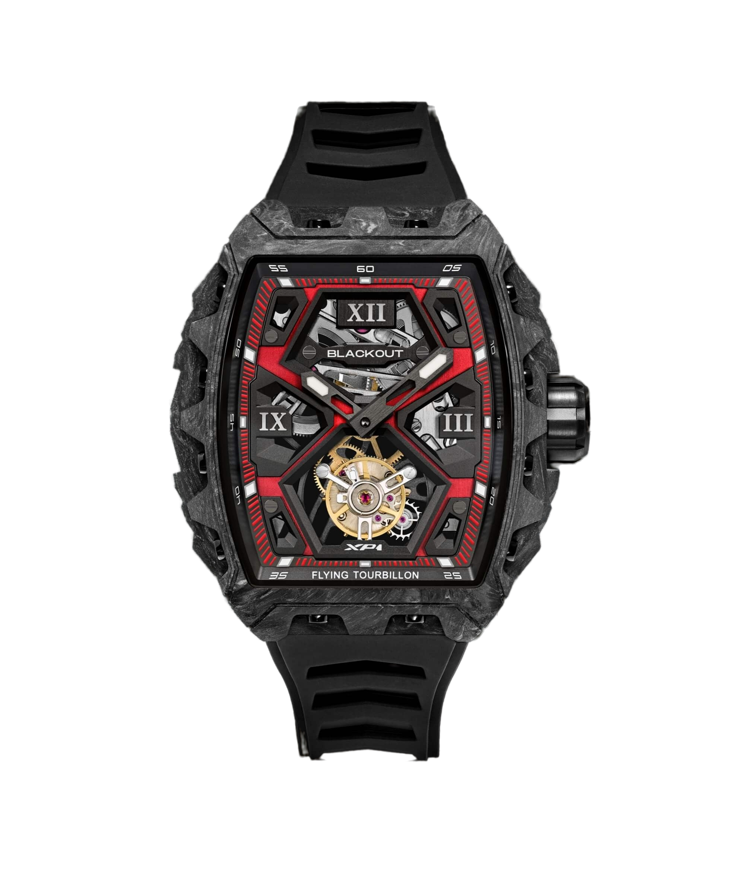 Montre Blackout Watches XP1 Tourbillon LT Red Bracelet Caoutchouc 44MM