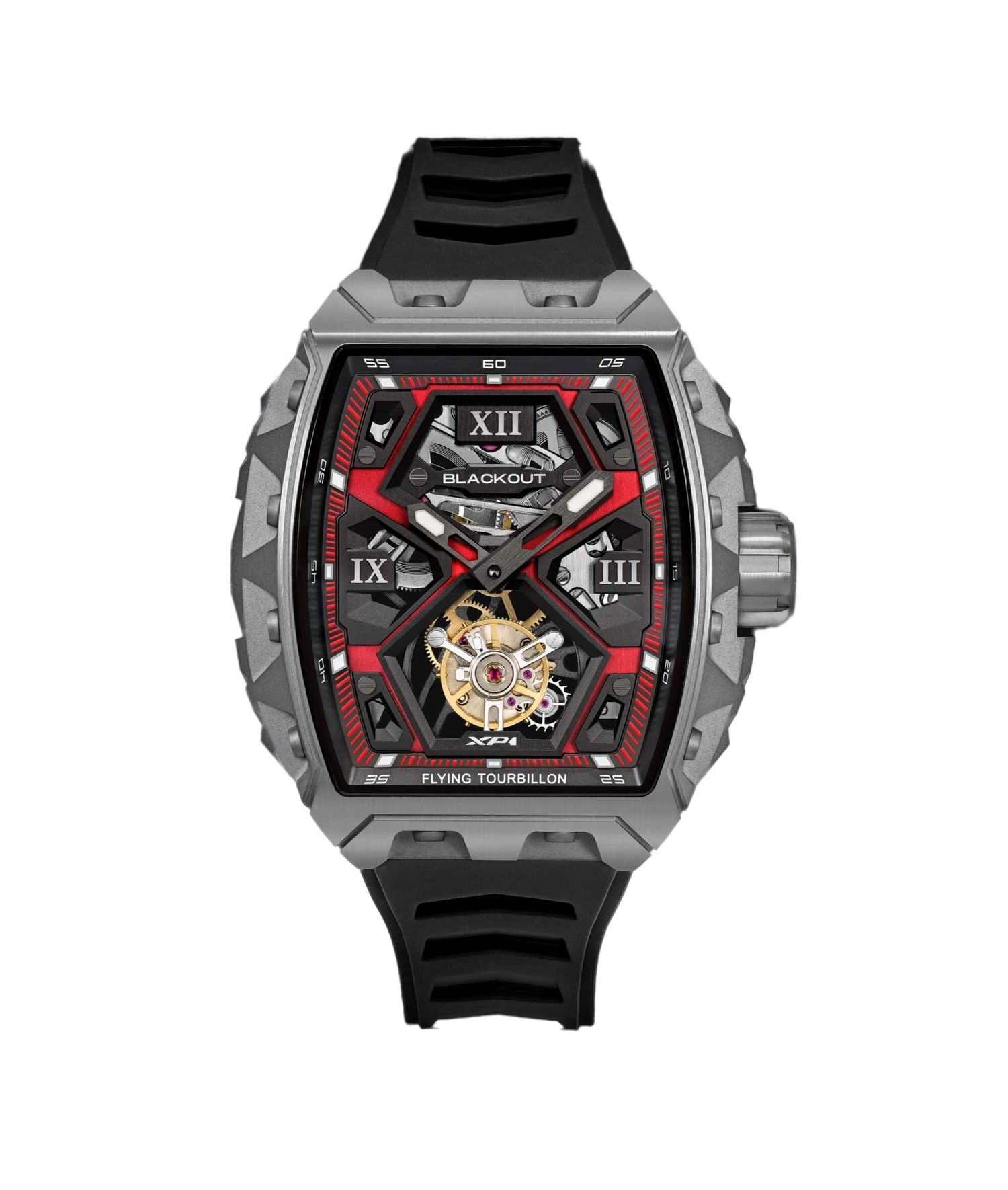 Montre Blackout Watches XP1 Tourbillon Ti Red Bracelet Caoutchouc 44MM