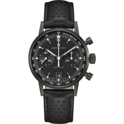 Montre Hamilton American Classic Intra-Matic Auto Chrono Cadran Noir Bracelet Cuir 40MM