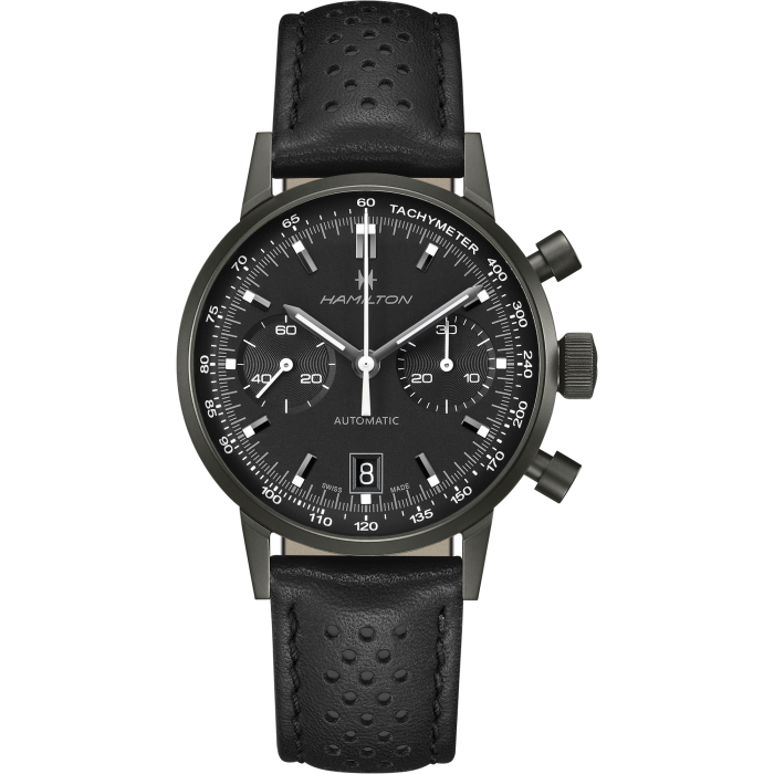 Montre Hamilton American Classic Intra-Matic Auto Chrono Cadran Noir Bracelet Cuir 40MM