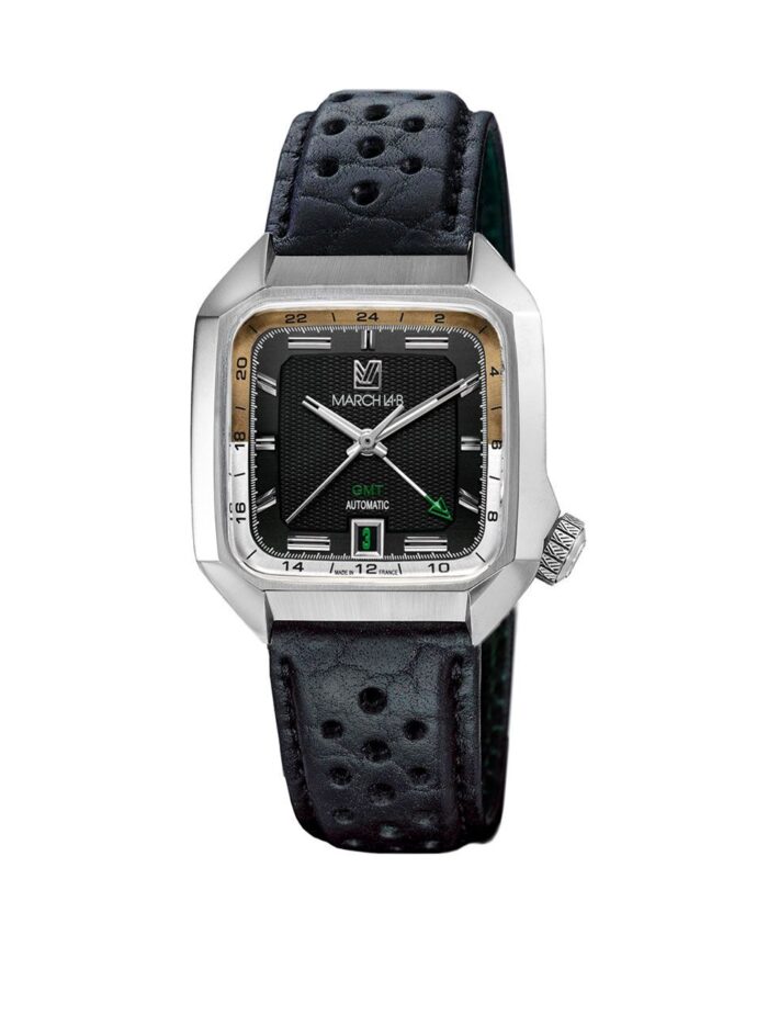 Montre MARCH LA.B AM2 Slim GMT Auto Empire Cadran Noir Bracelet Cuir 36MM