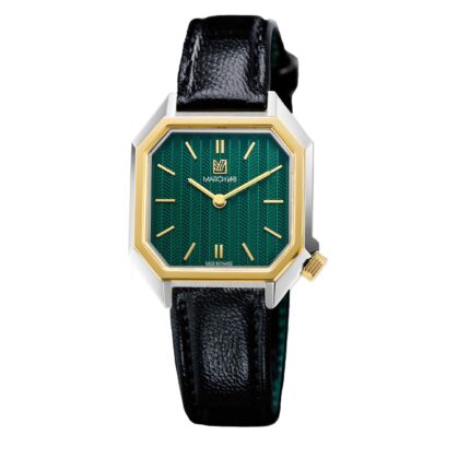 Montre MARCH LA.B Milady Mansart Chevrons Emerald Quartz Cadran Vert Bracelet Cuir 28MM