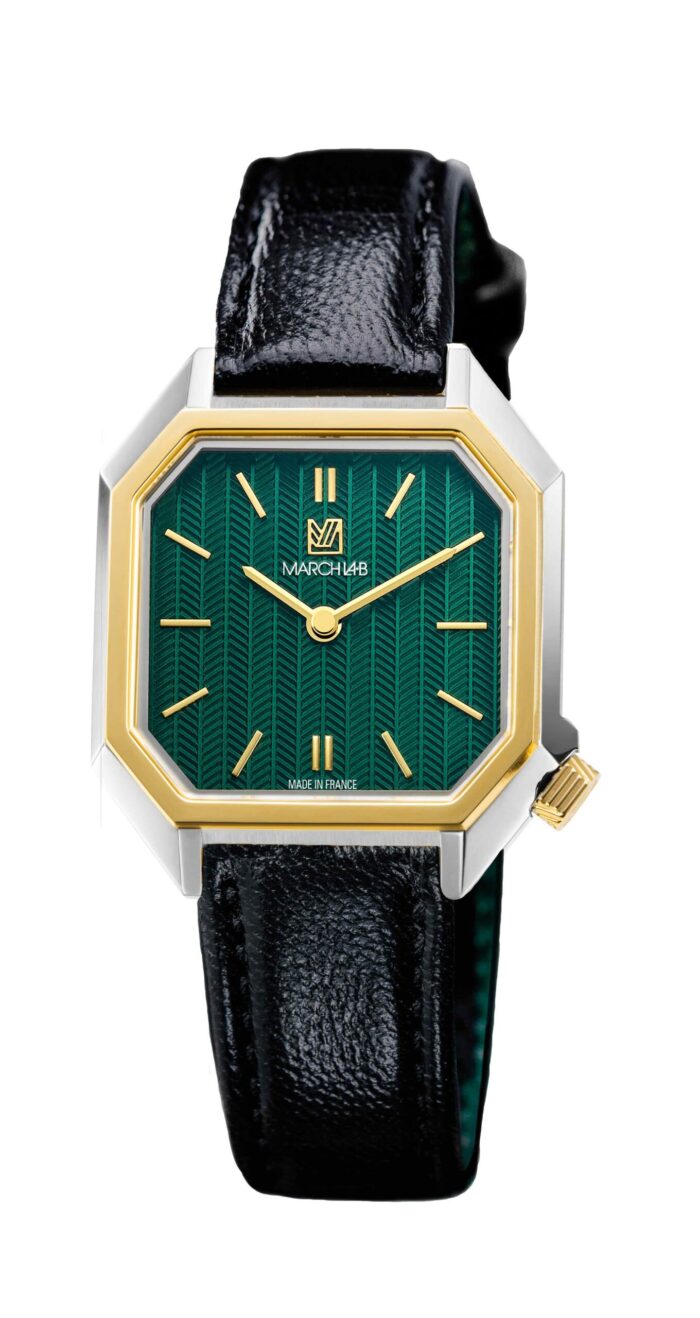 Montre MARCH LA.B Milady Mansart Chevrons Emerald Quartz Cadran Vert Bracelet Cuir 28MM Montre MARCH LA.B Milady Mansart Chevrons Emerald Quartz Cadran Vert Bracelet Cuir 28MM