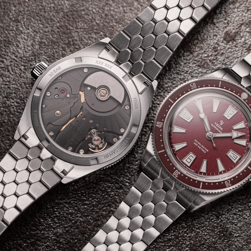 Montre Yema Skin Diver CMM.20 Auto Cadran Rouge Bracelet Acier 39.5MM