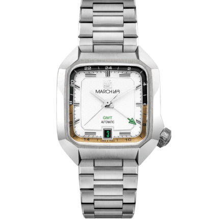 Montre MARCH LA.B AM2 Slim GMT Auto Shelter Cadran Blanc Bracelet Acier 36MM