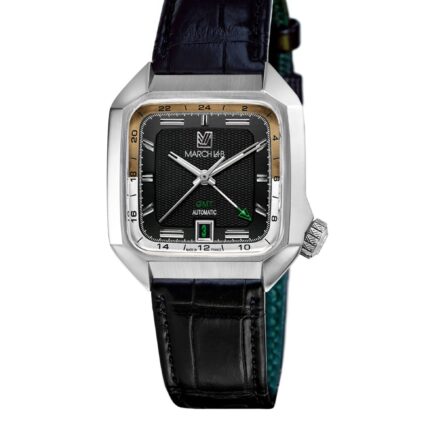 Montre MARCH LA.B AM2 Slim GMT Auto Empire Cadran Noir Bracelet Cuir 36MM