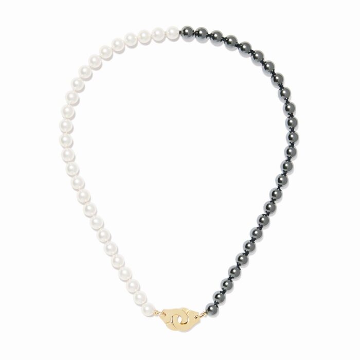 Collier Dinh Van Menottes Moyen Modèle Perles et Hématites Or Jaune