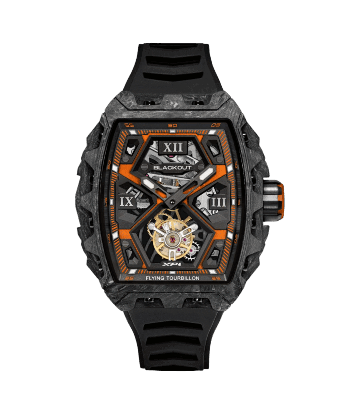 Montre Blackout Watches XP1 Tourbillon Orange Racing Bracelet Caoutchouc 44MM