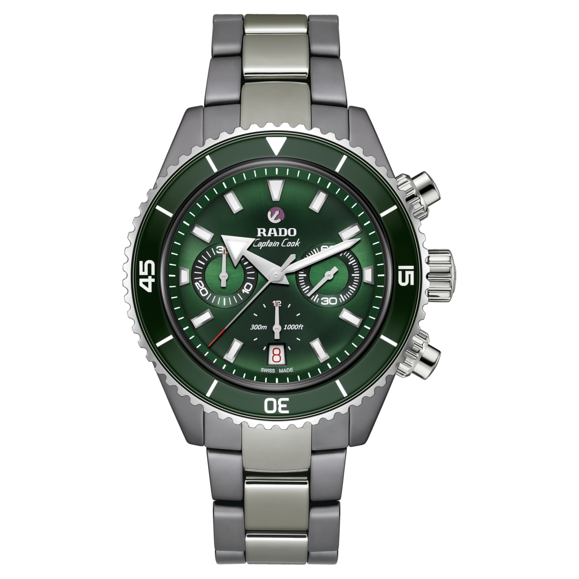 Montre Rado Captain Cook Auto High Tech Ceramic Chronograph Cadran Vert Bracelet Ceramique 43MM