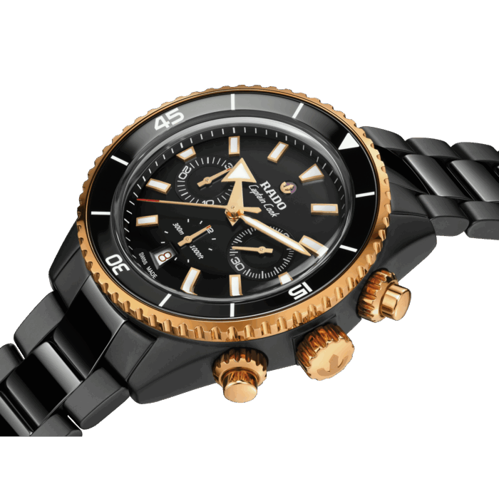Montre Rado Captain Cook Auto High Tech Ceramic Chronograph Cadran Noir Bracelet Céramique 43MM