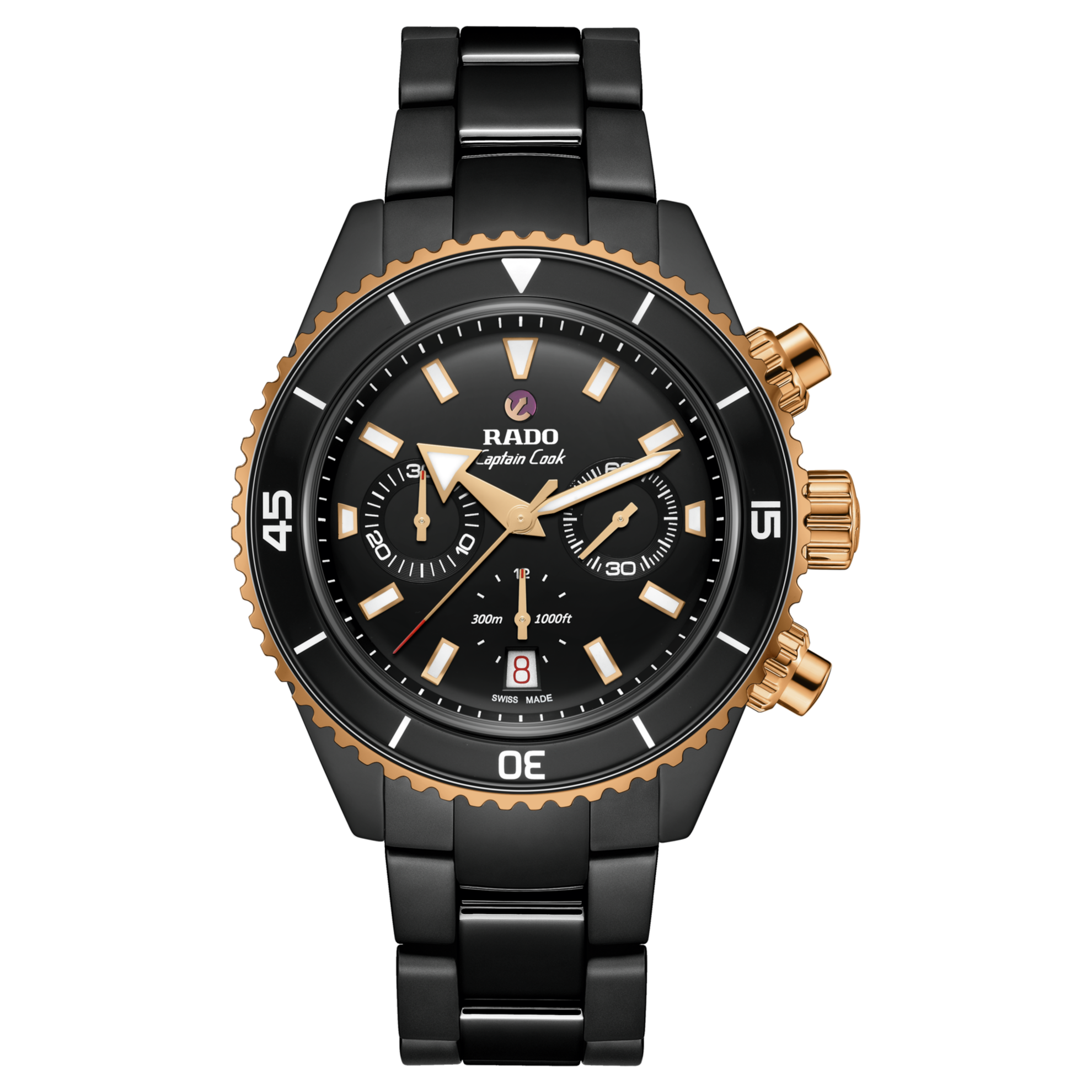Montre Rado Captain Cook Auto High Tech Ceramic Chronograph Cadran Noir Bracelet Céramique 43MM