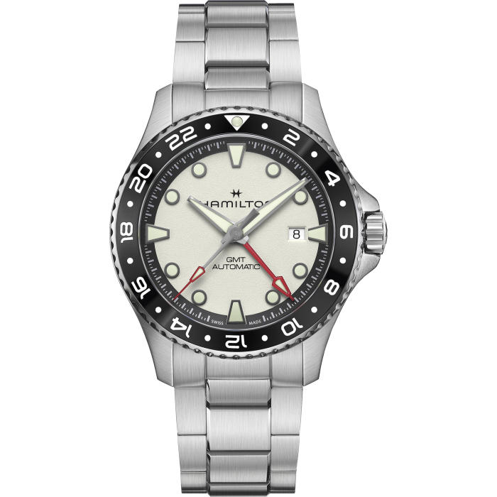 Montre Hamilton Khaki Navy Scuba Auto GMT Cadran Argenté Bracelet Acier 43MM