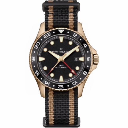 Montre Hamilton Khaki Navy Scuba Bronze Auto GMT Cadran Noir Bracelet Textile 43MM
