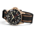 Montre Hamilton Khaki Navy Scuba Bronze Auto GMT Cadran Noir Bracelet Textile 43MM