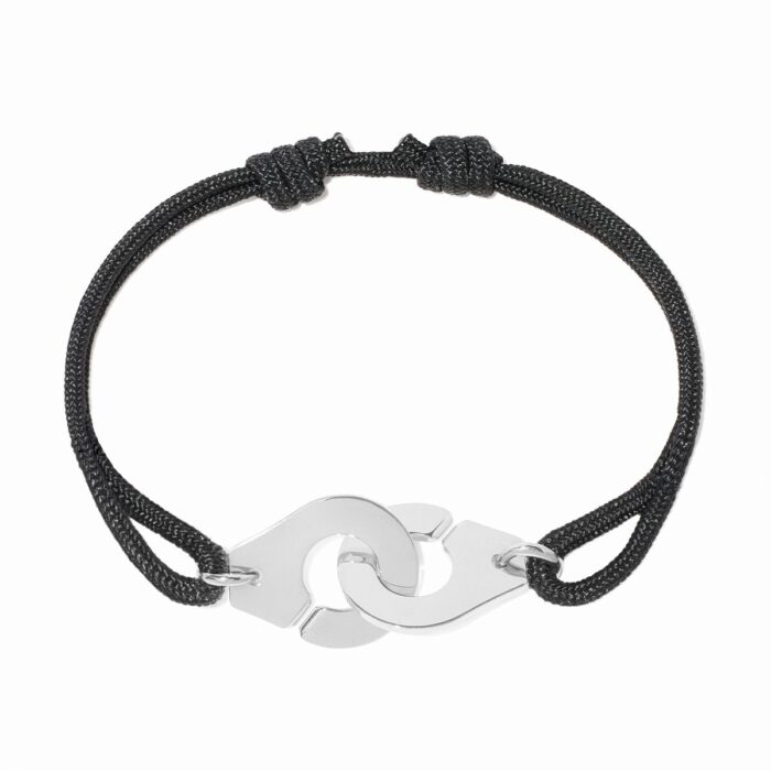 Bracelet Dinh Van Menottes sur Cordon Très Grand Modèle Or Blanc