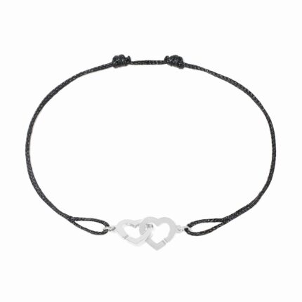 Bracelet Dinh Van Double Coeurs sur Cordon Petit Modèle Or Blanc