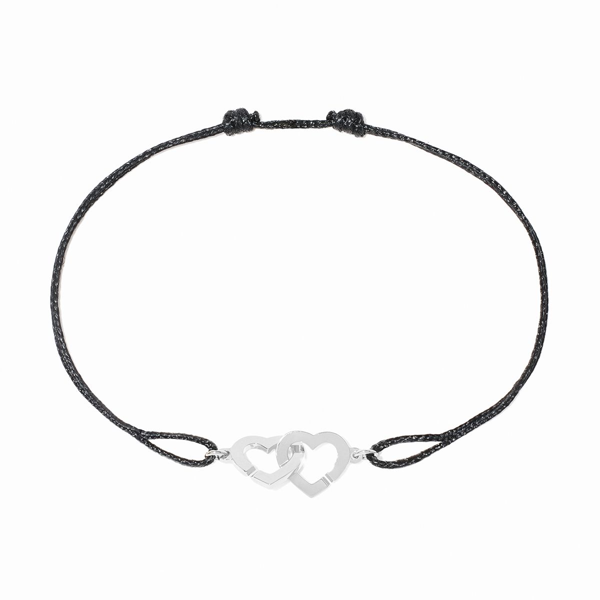 Bracelet Dinh Van Double Coeurs sur Cordon Petit Modèle Or Blanc