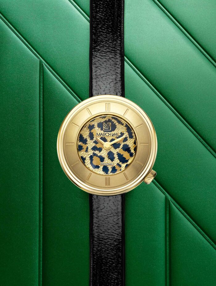Montre MARCH LA.B Lady Volante Cheetah Quartz Cadran Léopard Nacre Bracelet Cuir 30MM