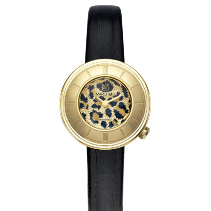 Montre MARCH LA.B Lady Volante Cheetah Quartz Cadran Léopard Nacre Bracelet Cuir 30MM