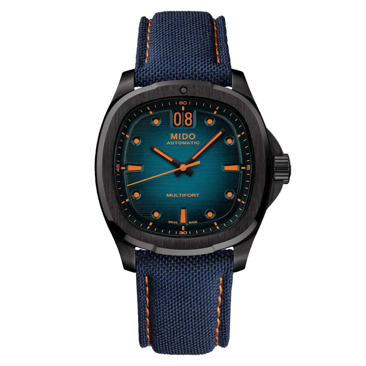 Montre Mido Multifort TV Big Date Auto Cadran Bleu Bracelet Textile 40MM