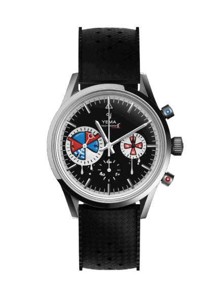 Montre Yema Yachtingraff Seconde / Seconde Cadran Noir Bracelet Caoutchouc 38.5MM