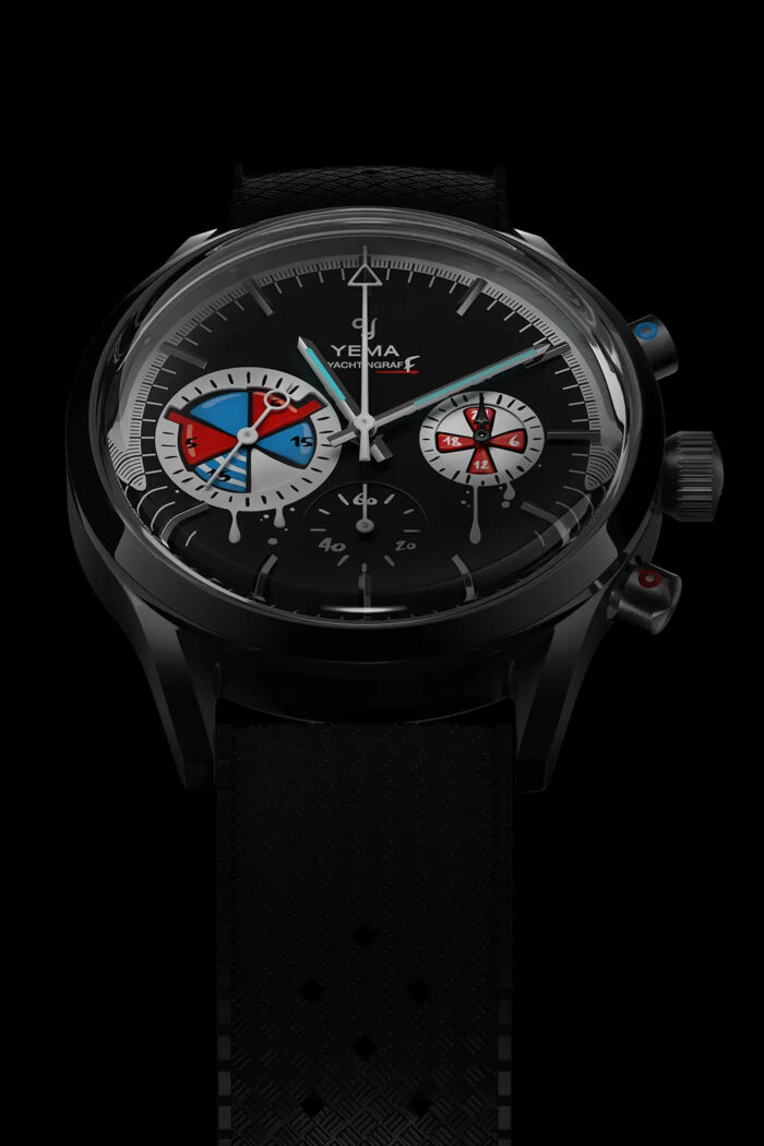 Montre Yema Yachtingraff Seconde / Seconde Cadran Noir Bracelet Caoutchouc 38.5MM