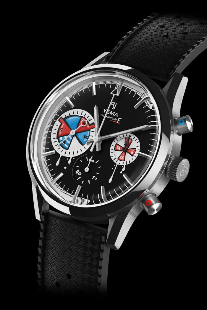 Montre Yema Yachtingraff Seconde / Seconde Cadran Noir Bracelet Caoutchouc 38.5MM