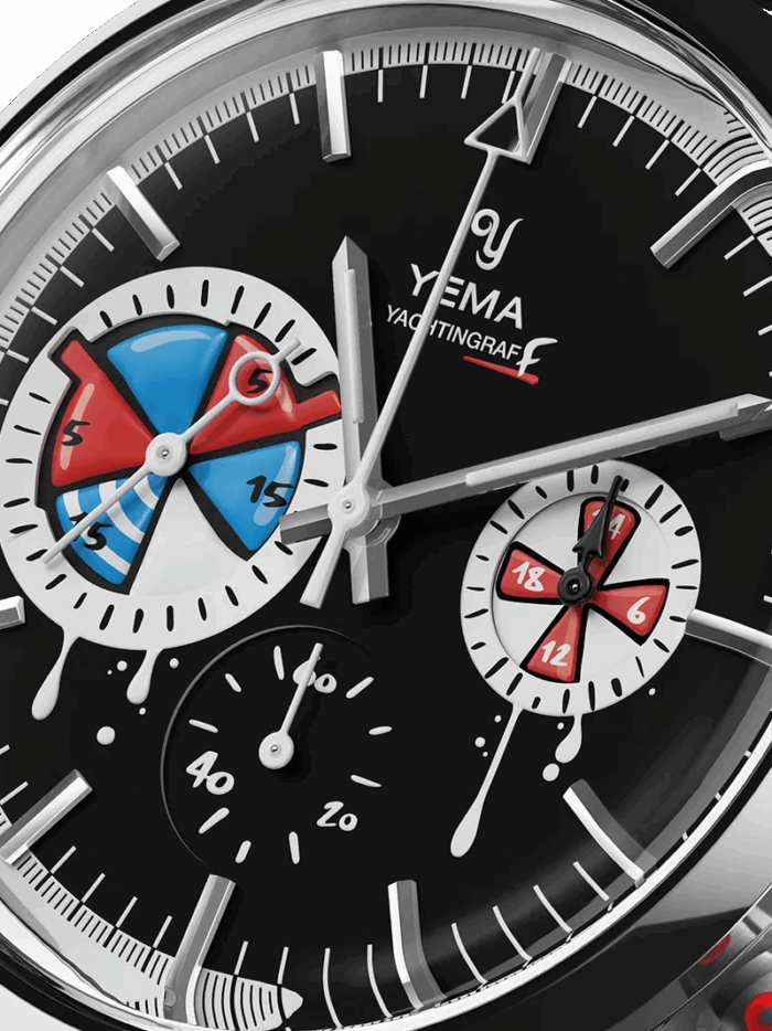 Montre Yema Yachtingraff Seconde / Seconde Cadran Noir Bracelet Caoutchouc 38.5MM