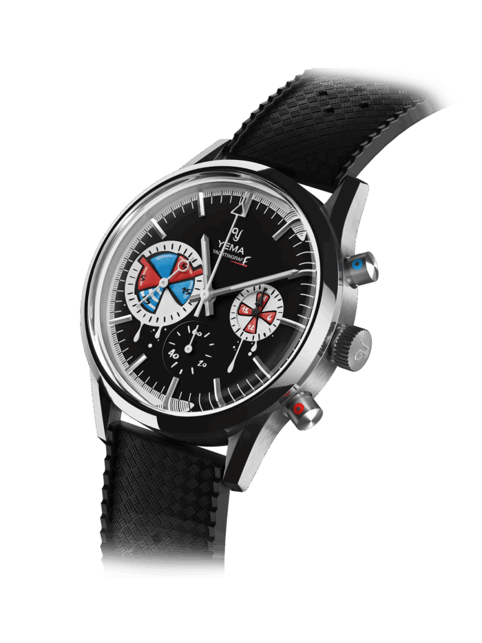 Montre Yema Yachtingraff Seconde / Seconde Cadran Noir Bracelet Caoutchouc 38.5MM