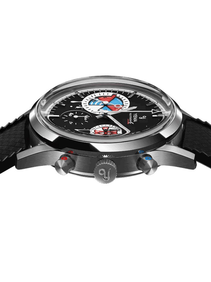 Montre Yema Yachtingraff Seconde / Seconde Cadran Noir Bracelet Caoutchouc 38.5MM
