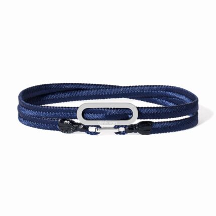 Bracelet Dinh Van Maillon L Cordon Tissé Marine Or Blanc