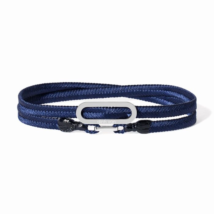 Bracelet Dinh Van Maillon L Cordon Tissé Marine Or Blanc