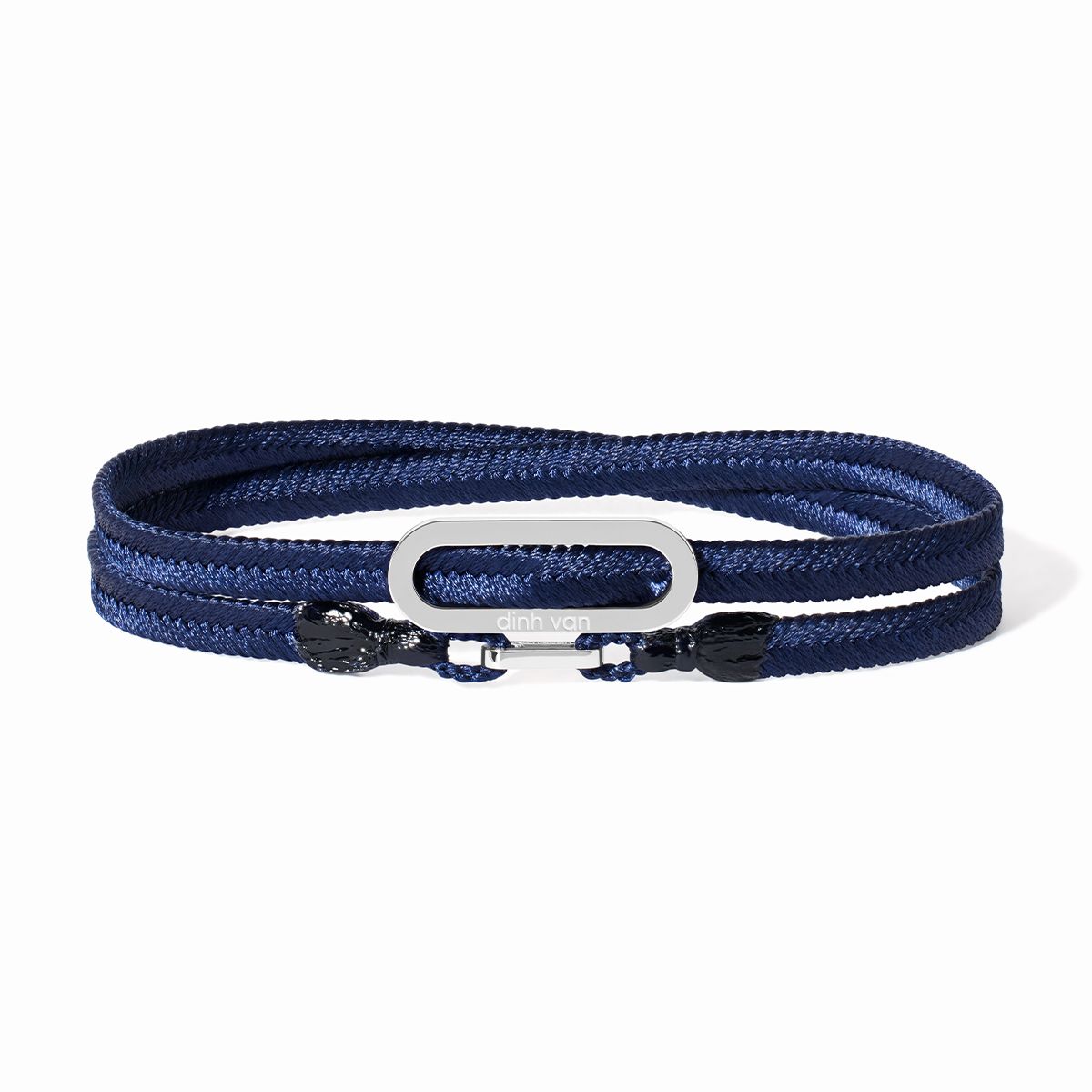 Bracelet Dinh Van Maillon L Cordon Tissé Marine Or Blanc