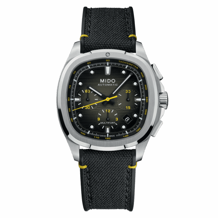 Montre Mido Multifort TV Chronograph Auto Cadran Noir Bracelet Acier + Textile 42MM