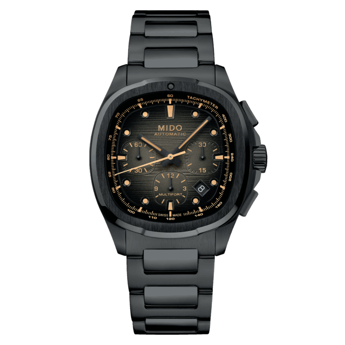 Montre Mido Multifort TV Chronograph Auto Cadran Noir Bracelet Acier + Cuir 42MM