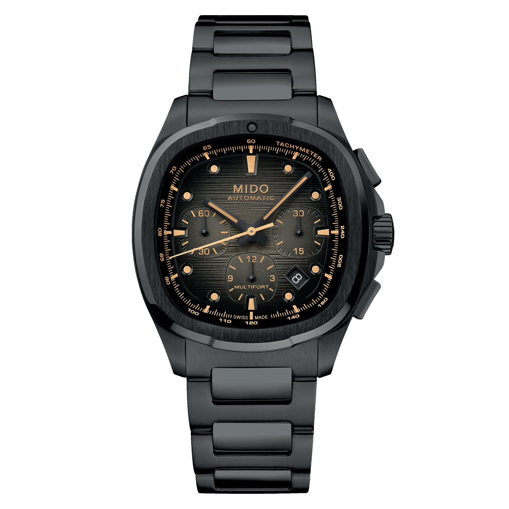 Montre Mido Multifort TV Chronograph Auto Cadran Noir Bracelet Acier + Cuir 42MM